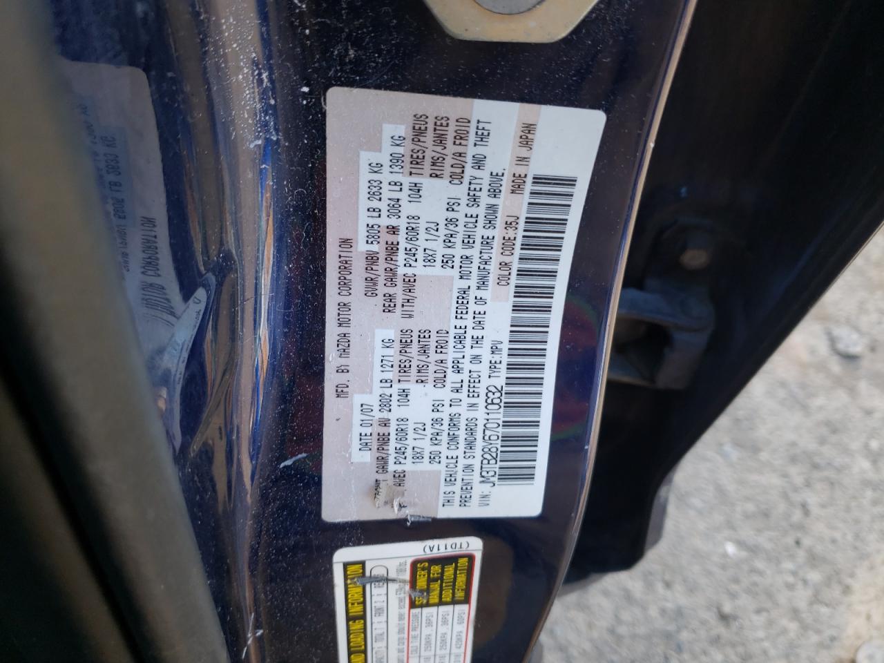 Photo 10 from auction – 2007 MAZDA CX-9 with VIN JM3TB28Y670110632
