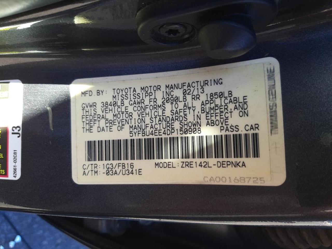 Photo 10 from auction – 2013 TOYOTA COROLLA BA with VIN 5YFBU4EE4DP150908