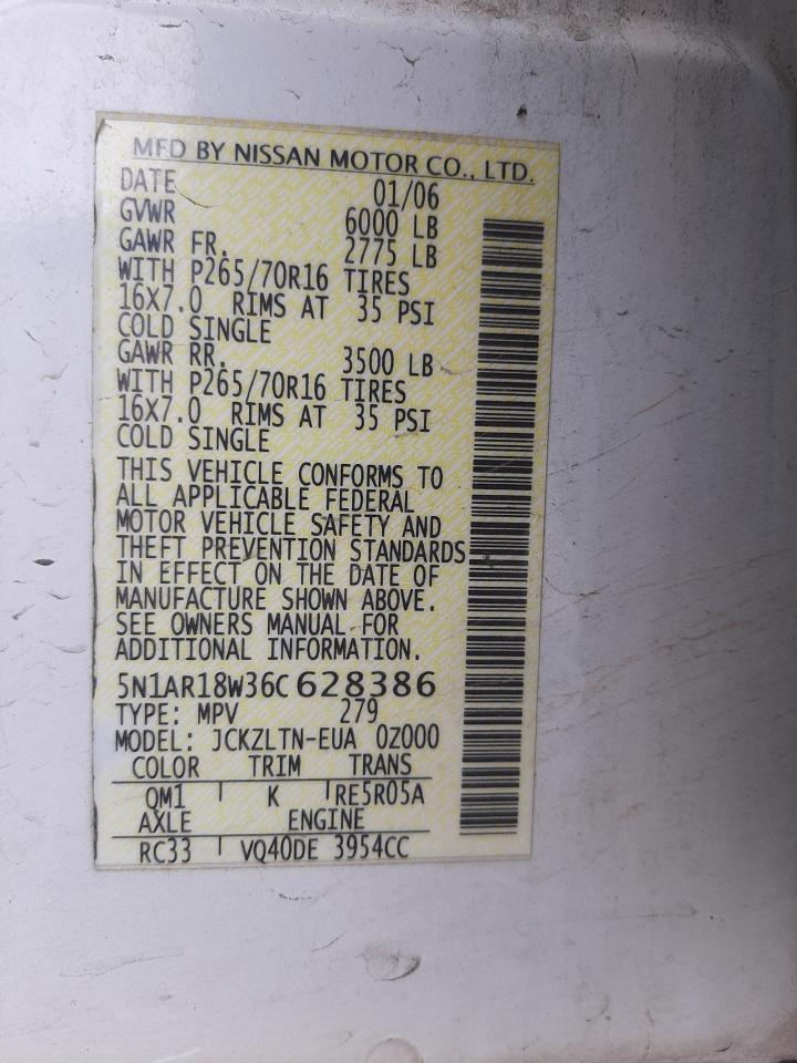 Photo 10 from auction – 2006 NISSAN PATHFINDER with VIN 5N1AR18W36C628386