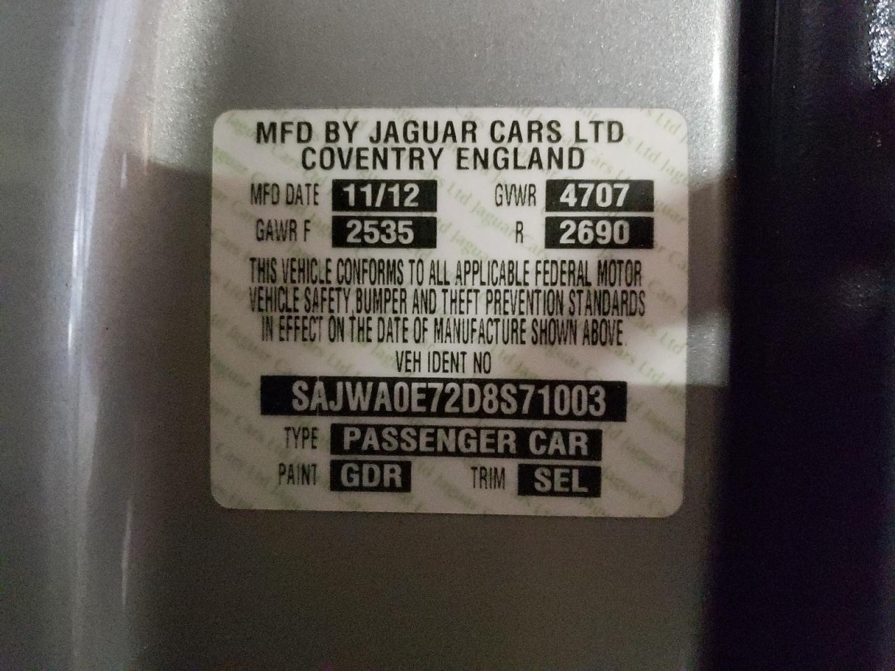 Photo 10 from auction – 2013 JAGUAR XF with VIN SAJWA0E72D8S71003