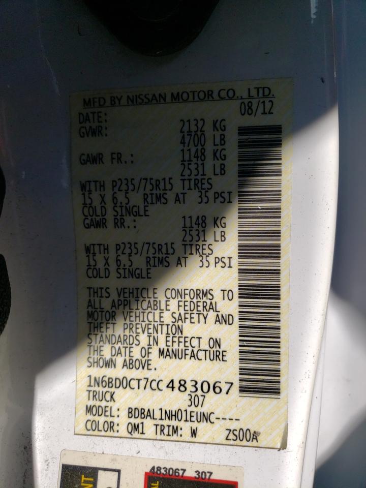 Photo 10 from auction – 2012 NISSAN FRONTIER S with VIN 1N6BD0CT7CC483067