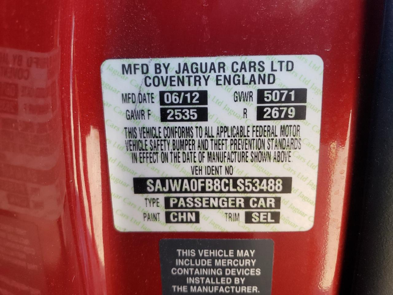 Photo 10 from auction – 2012 JAGUAR XF with VIN SAJWA0FB8CLS53488