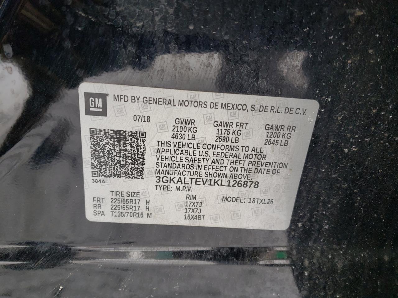 Photo 10 from auction – 2019 GMC TERRAIN SL with VIN 3GKALTEV1KL126878