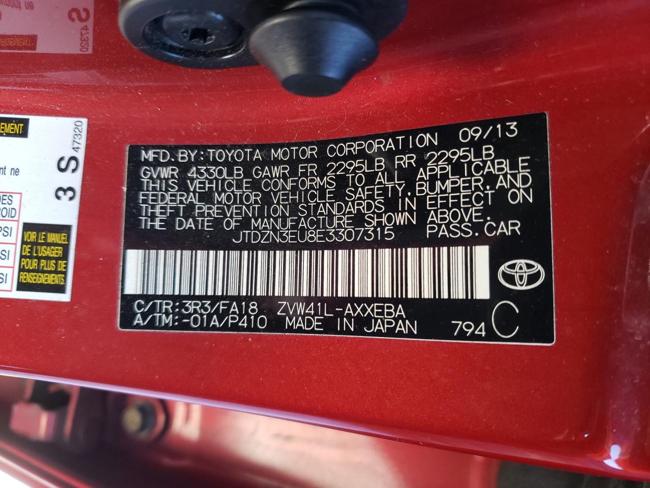 Photo 10 from auction – 2014 TOYOTA PRIUS V with VIN JTDZN3EU8E3307315