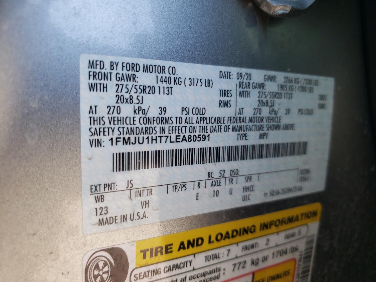 Photo 10 from auction – 2020 FORD EXPEDITION with VIN 1FMJU1HT7LEA80591