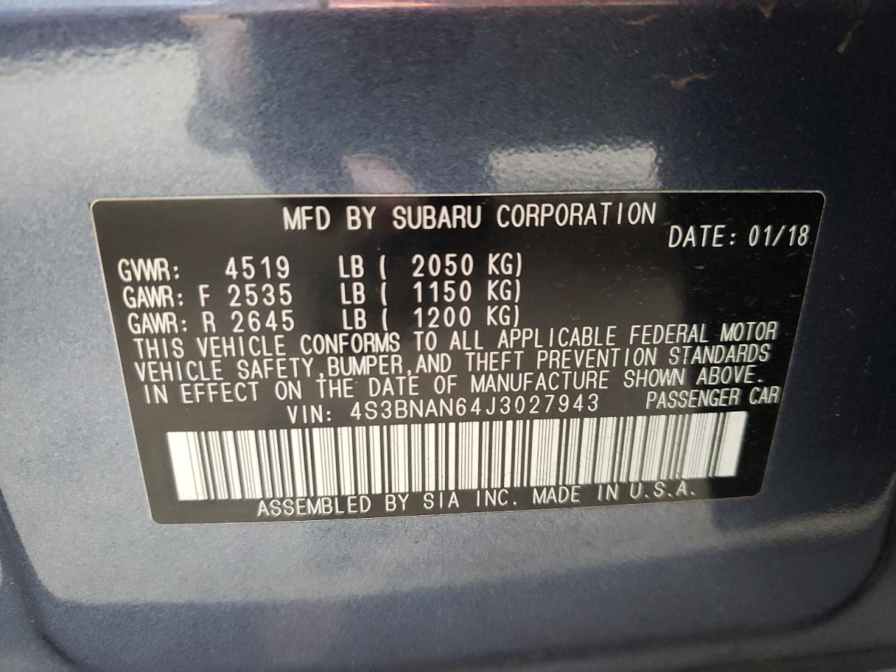 Photo 10 from auction – 2018 SUBARU LEGACY 2.5 with VIN 4S3BNAN64J3027943