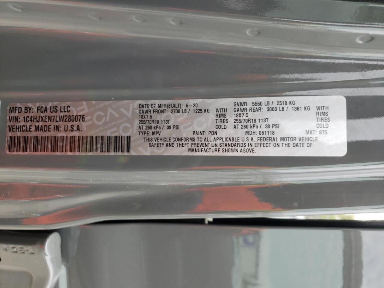 Photo 10 from auction – 2020 JEEP WRANGLER U with VIN 1C4HJXEN7LW280076