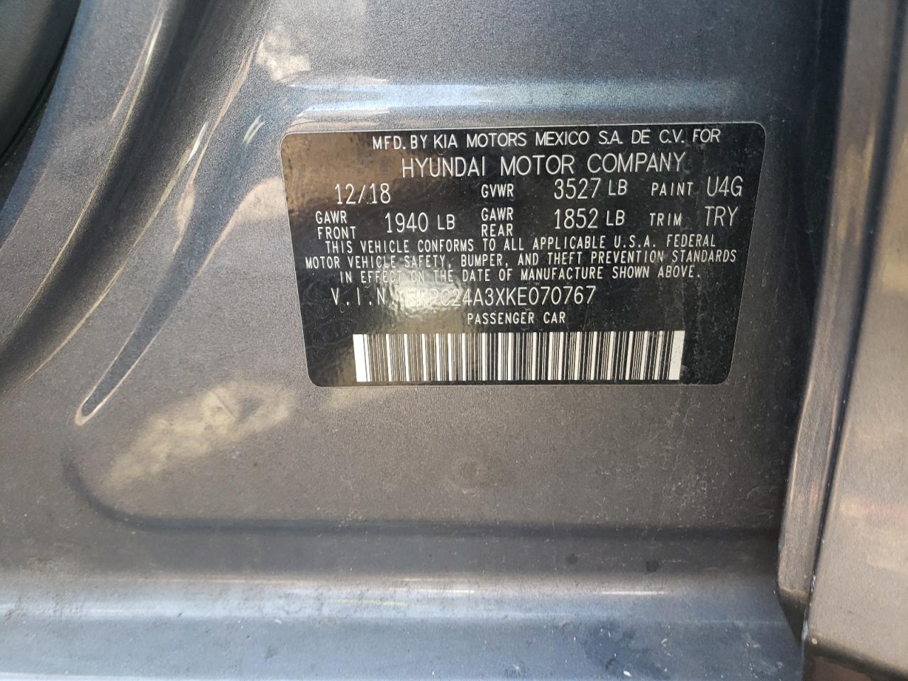 Photo 10 from auction – 2019 HYUNDAI ACCENT SE with VIN 3KPC24A3XKE070767