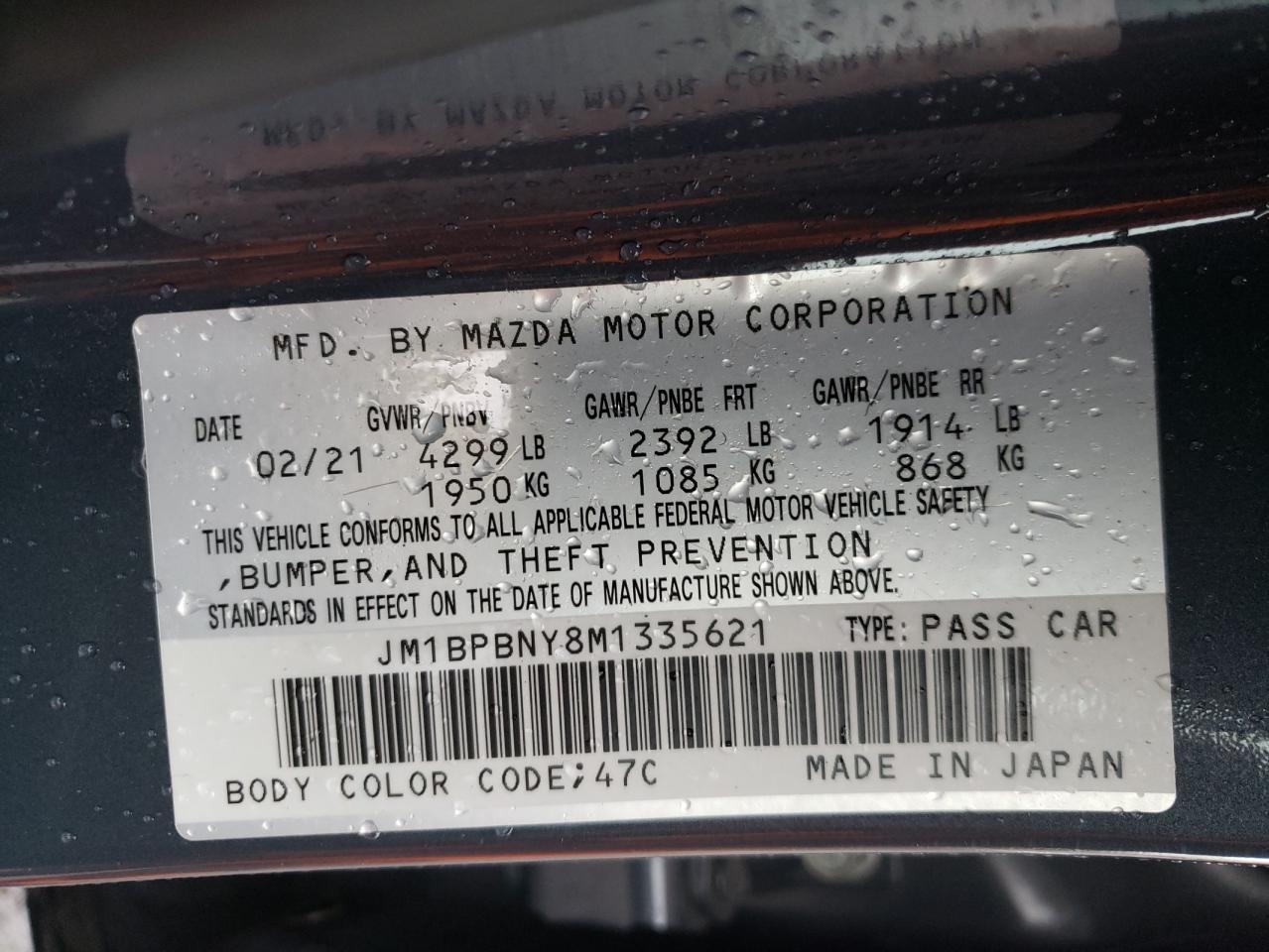 Photo 10 from auction – 2021 MAZDA 3 PREMIUM with VIN JM1BPBNY8M1335621
