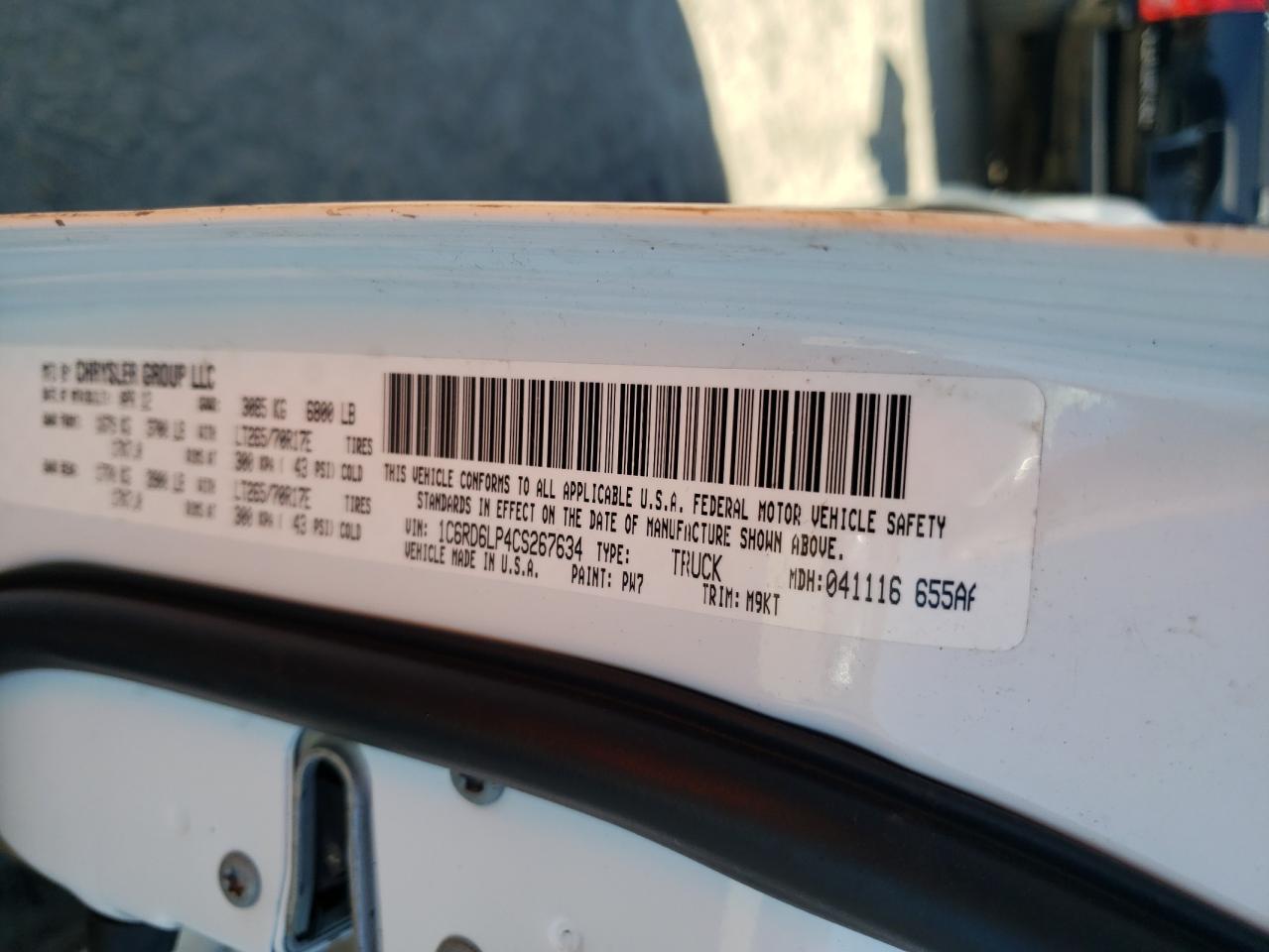 Photo 10 from auction – 2012 DODGE RAM 1500 S with VIN 1C6RD6LP4CS267634