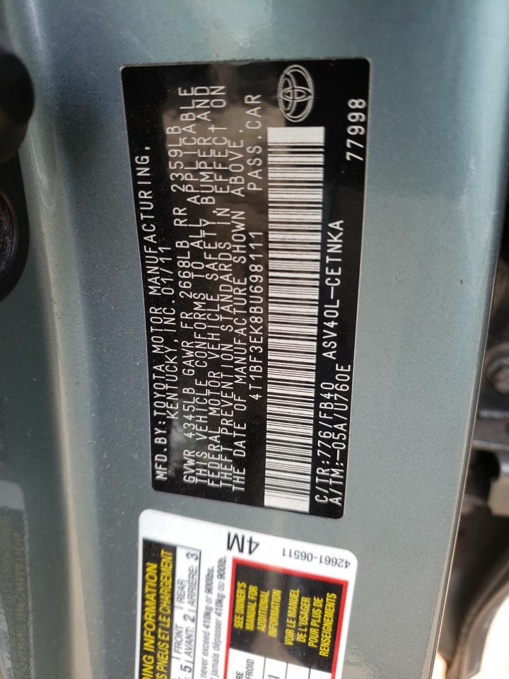 Photo 10 from auction – 2011 TOYOTA CAMRY BASE with VIN 4T1BF3EK8BU698111