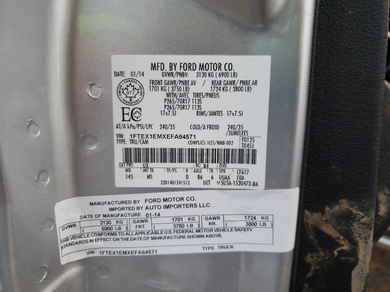 Photo 10 from auction – 2014 FORD F150 SUPER with VIN 1FTEX1EMXEFA64571