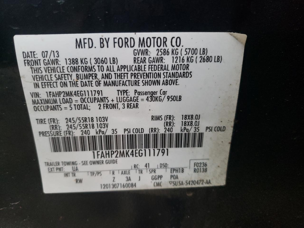 Photo 10 from auction – 2014 FORD TAURUS POL with VIN 1FAHP2MK4EG111791