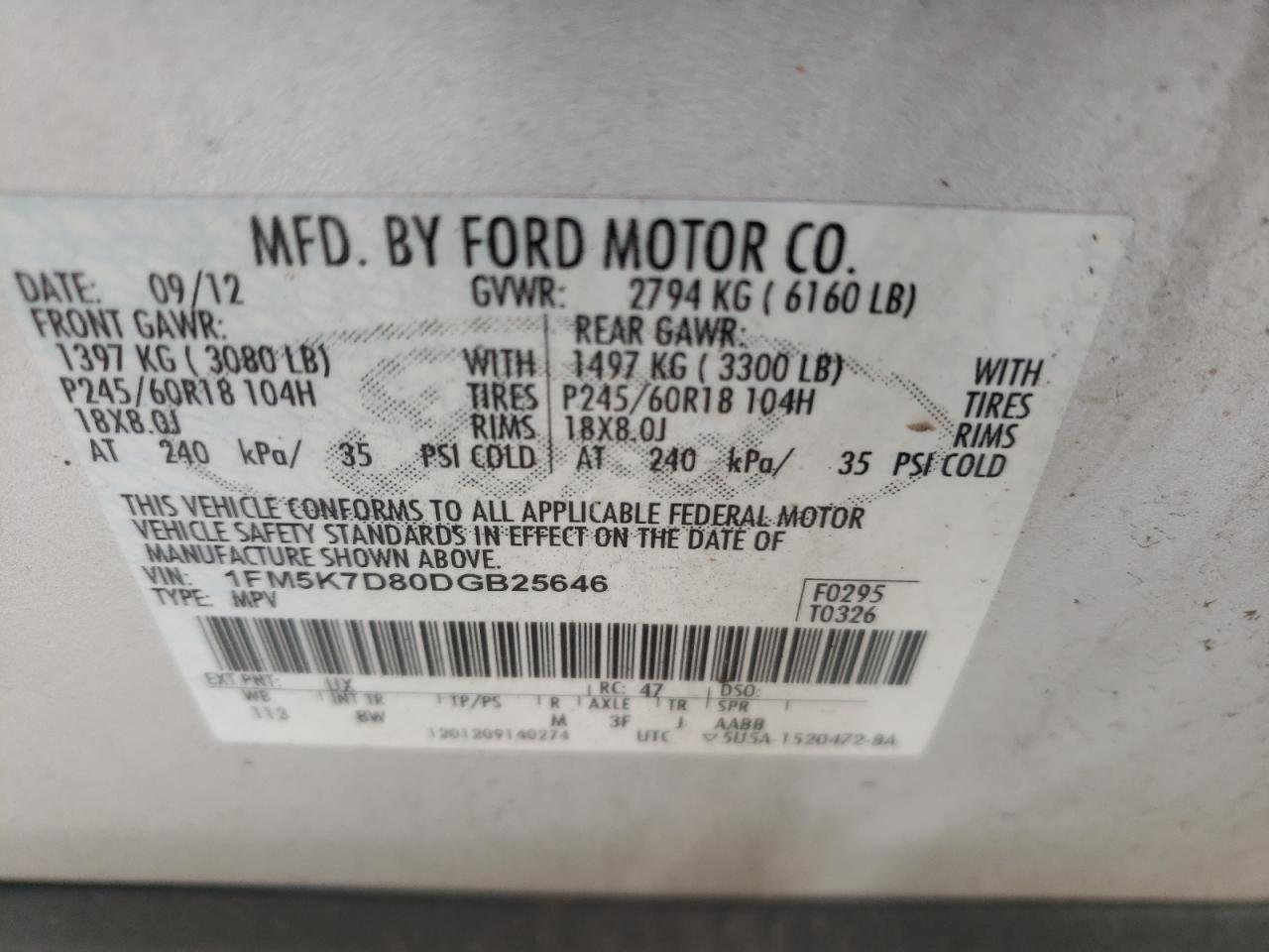Photo 10 from auction – 2013 FORD EXPLORER X with VIN 1FM5K7D80DGB25646