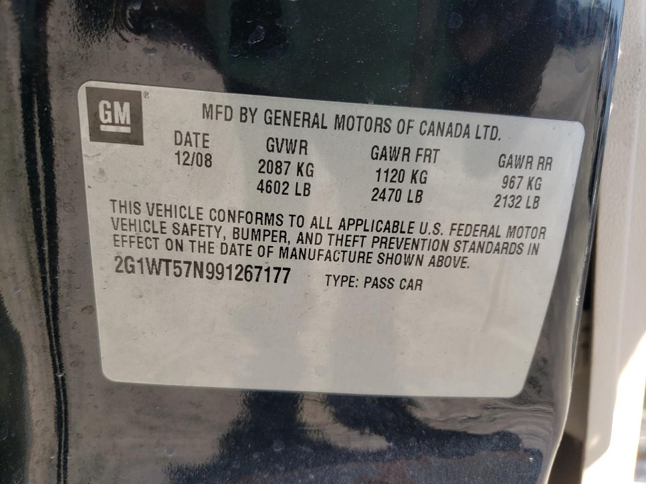 Photo 10 from auction – 2009 CHEVROLET IMPALA 1LT with VIN 2G1WT57N991267177
