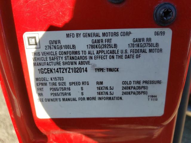 Foto 10 de la subasta – 2000 CHEVROLET SILVERADO con VIN 1GCEK14T2YZ102014