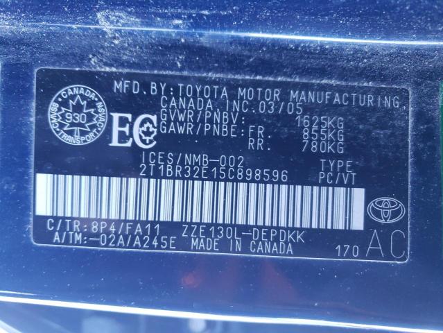 Photo 10 from auction – 2005 TOYOTA COROLLA CE with VIN 2T1BR32E15C898596