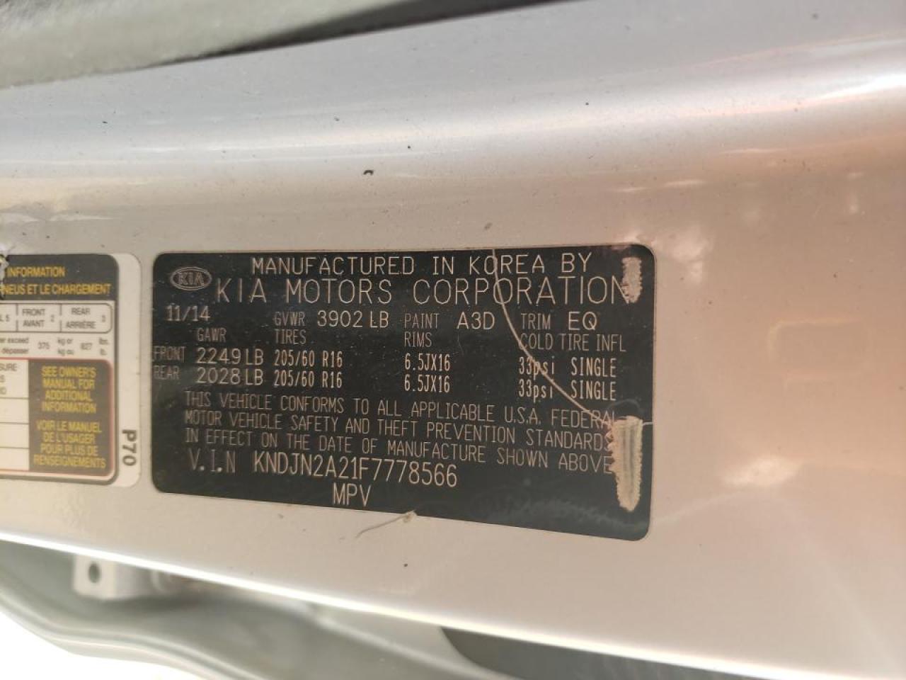 Photo 10 from auction – 2015 KIA SOUL with VIN KNDJN2A21F7778566
