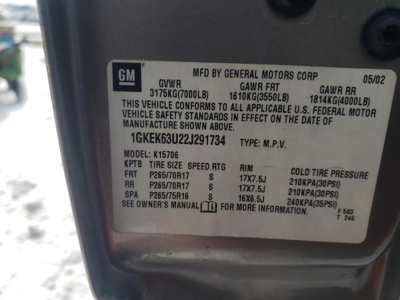 Zdjęcie 10 z aukcji – 2002 GMC DENALI z VIN 1GKEK63U22J291734