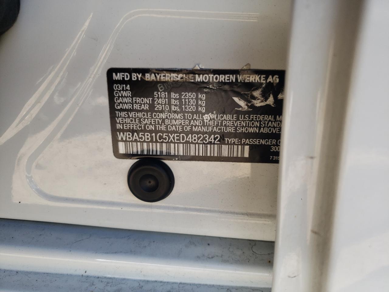 Photo 10 from auction – 2014 BMW 535 I with VIN WBA5B1C5XED482342