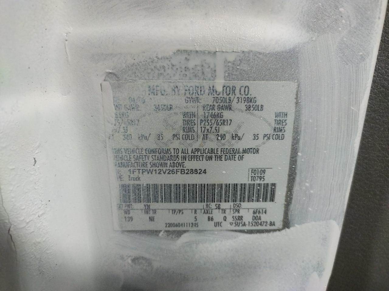 Photo 10 from auction – 2006 FORD F150 SUPER with VIN 1FTPW12V26FB28824