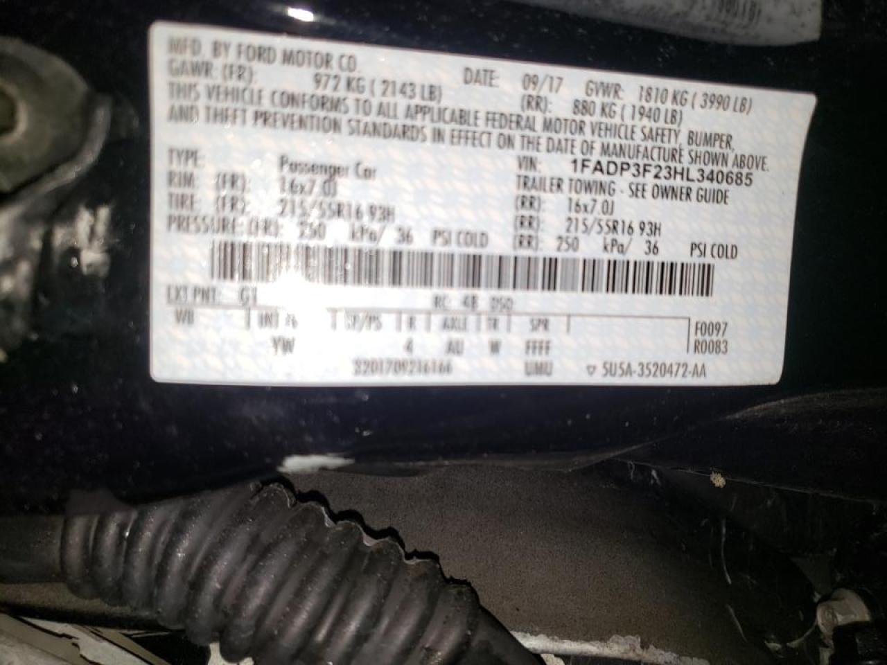 Photo 10 from auction – 2017 FORD FOCUS SE with VIN 1FADP3F23HL340685