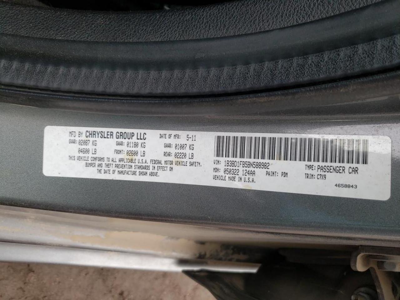 Photo 10 from auction – 2011 DODGE AVENGER MA with VIN 1B3BD1FB5BN588982