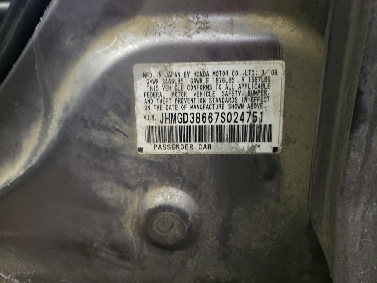 Photo 10 from auction – 2007 HONDA FIT S with VIN JHMGD38667S024751