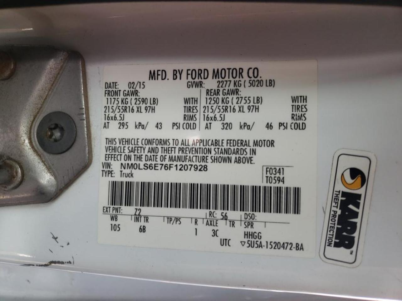 Photo 10 from auction – 2015 FORD TRANSIT CO with VIN NM0LS6E76F1207928