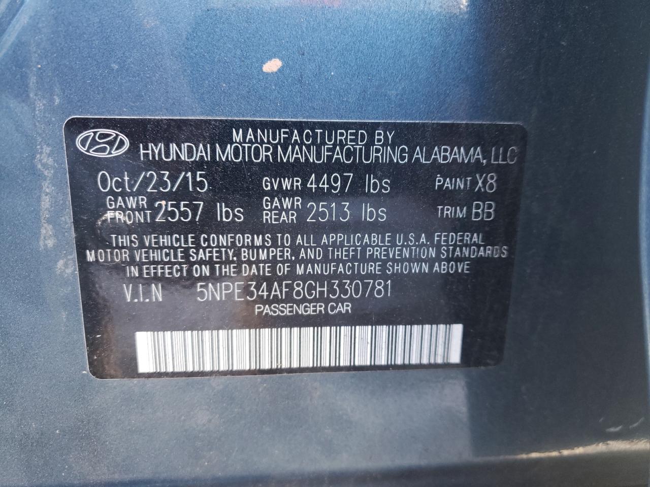 Photo 10 from auction – 2016 HYUNDAI SONATA SPO with VIN 5NPE34AF8GH330781