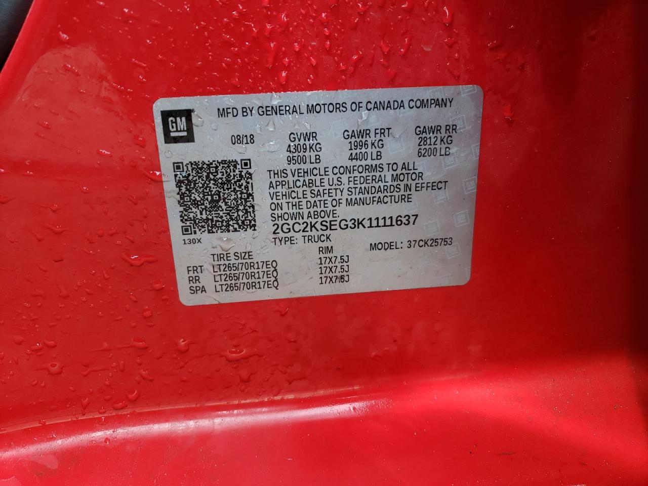 Photo 10 from auction – 2019 CHEVROLET SILVERADO with VIN 2GC2KSEG3K1111637