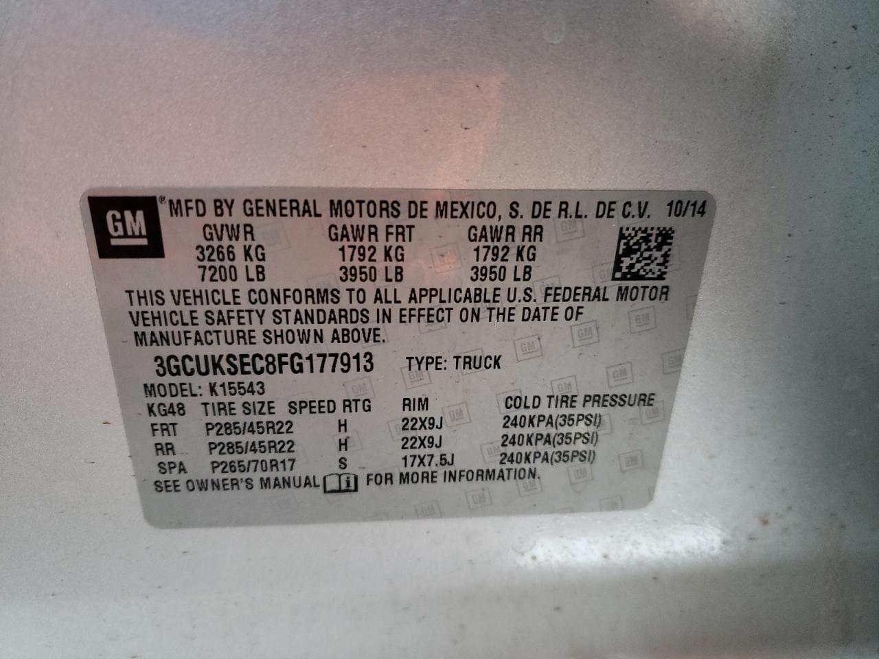 Photo 10 from auction – 2015 CHEVROLET SILVERADO with VIN 3GCUKSEC8FG177913