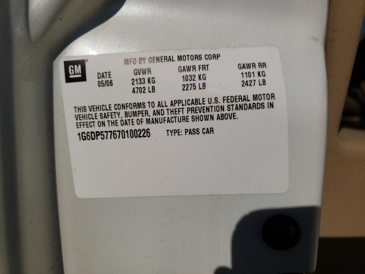 Photo 10 from auction – 2007 CADILLAC CTS HI FEA with VIN 1G6DP577670100226