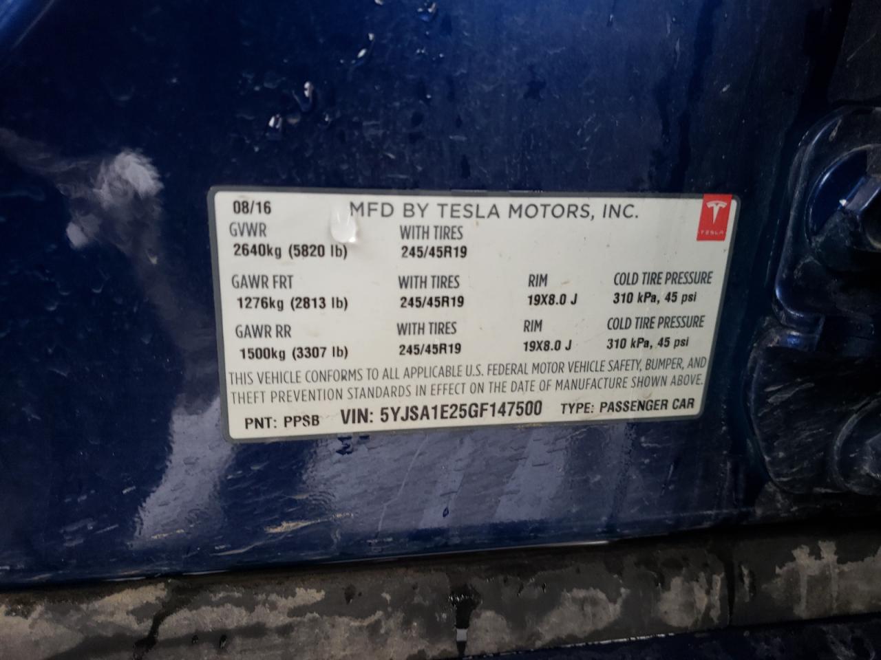 Photo 10 from auction – 2016 TESLA MODEL S with VIN 5YJSA1E25GF147500