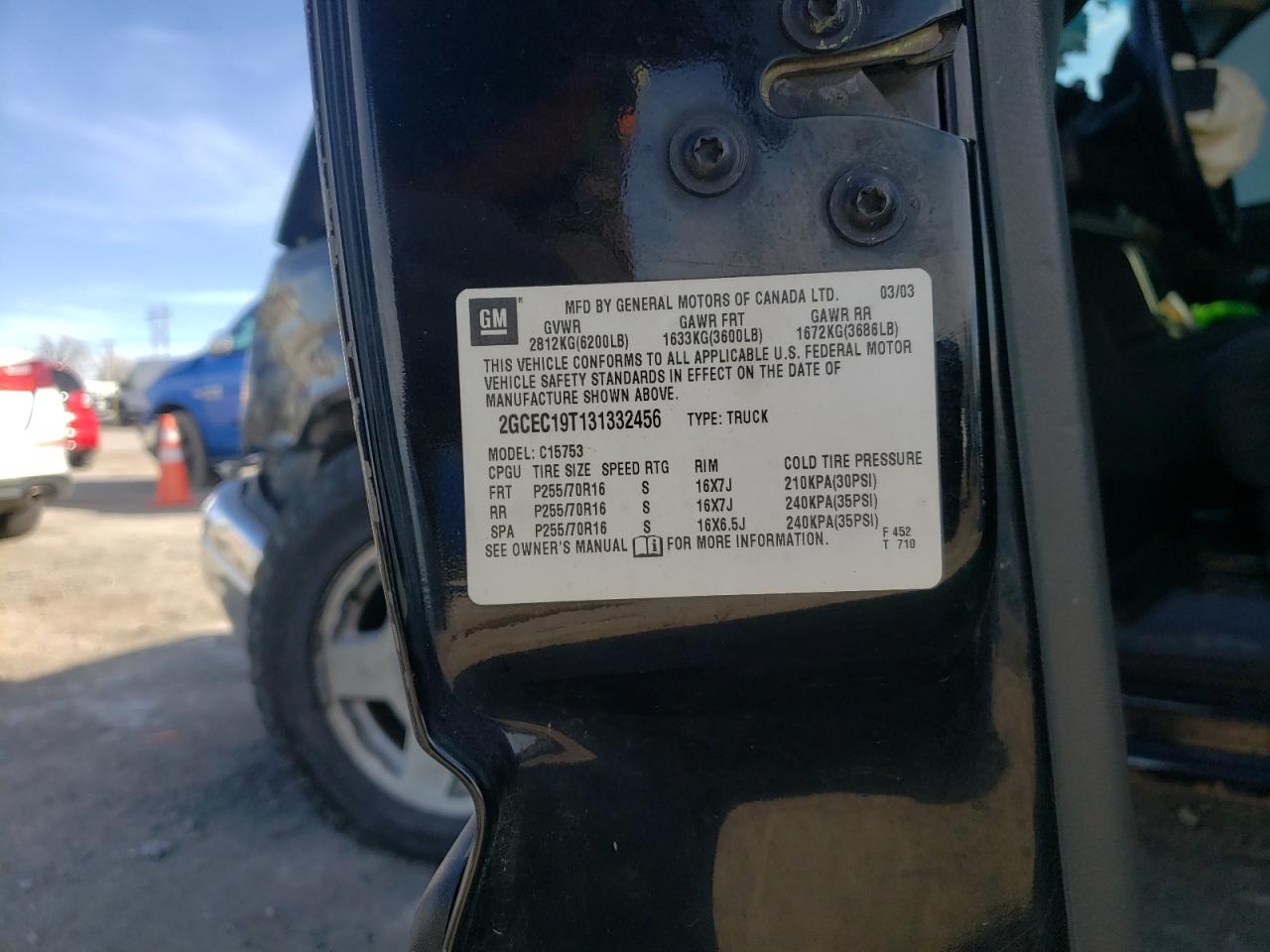 Photo 10 from auction – 2003 CHEVROLET SILVERADO with VIN 2GCEC19T131332456