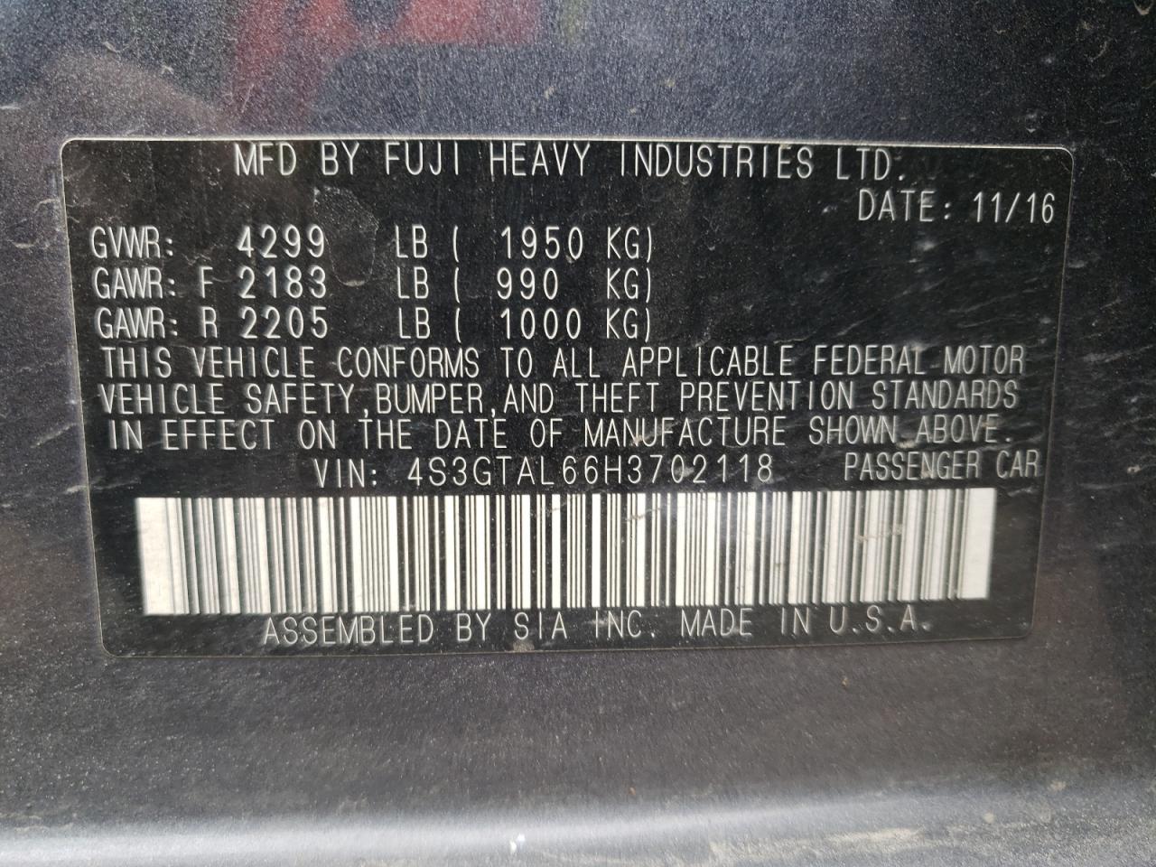 Photo 10 from auction – 2017 SUBARU IMPREZA SP with VIN 4S3GTAL66H3702118