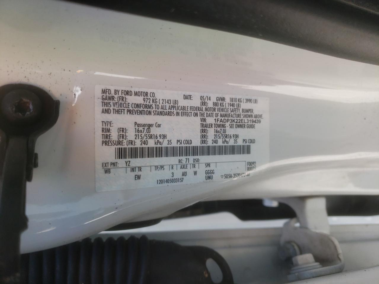 Photo 10 from auction – 2014 FORD FOCUS SE with VIN 1FADP3K22EL319439