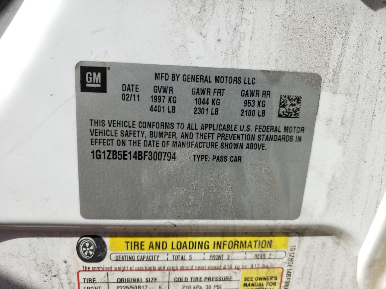 Photo 10 from auction – 2011 CHEVROLET MALIBU LS with VIN 1G1ZB5E14BF300794
