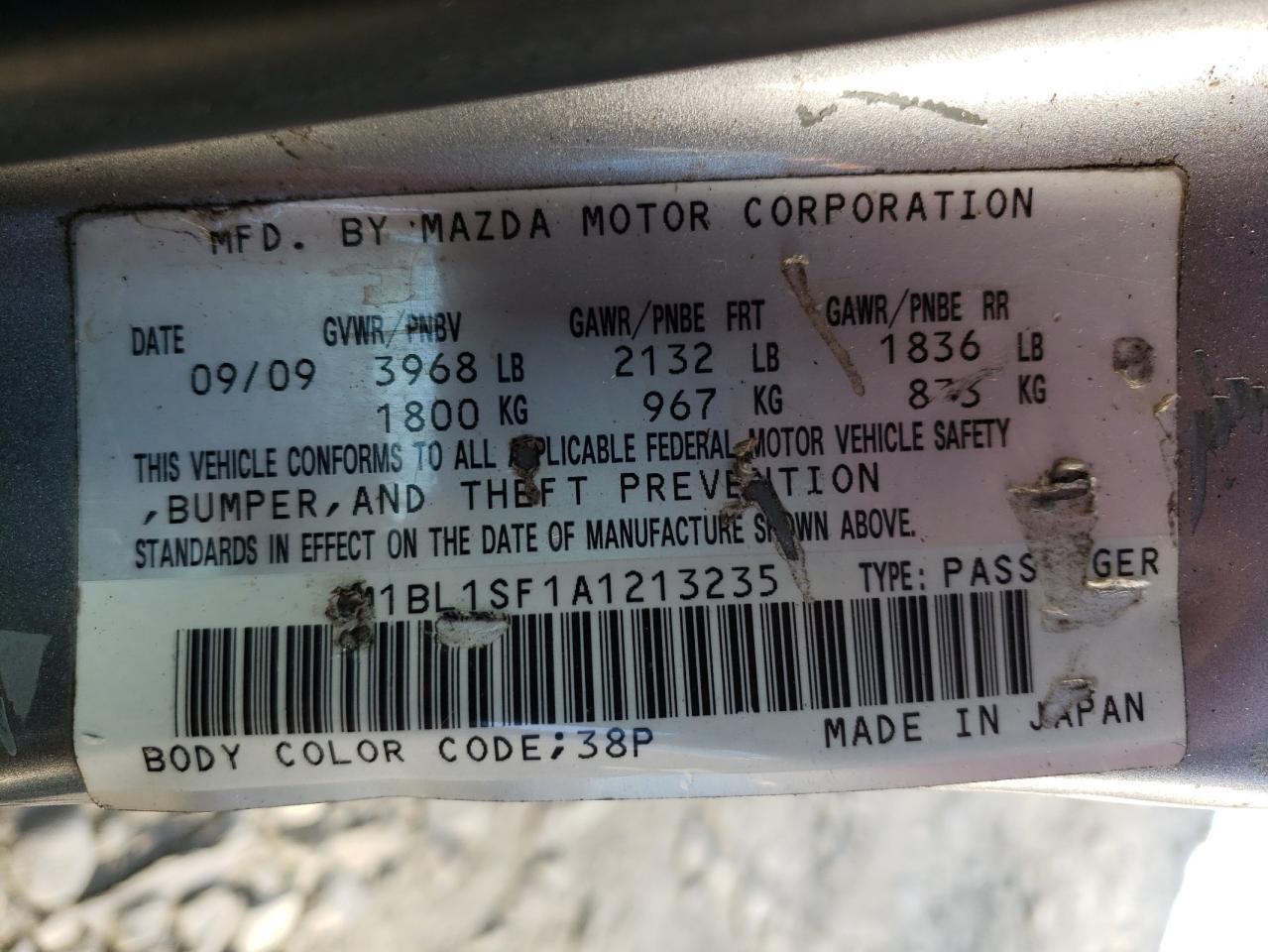 Photo 10 from auction – 2010 MAZDA 3 I with VIN JM1BL1SF1A1213235