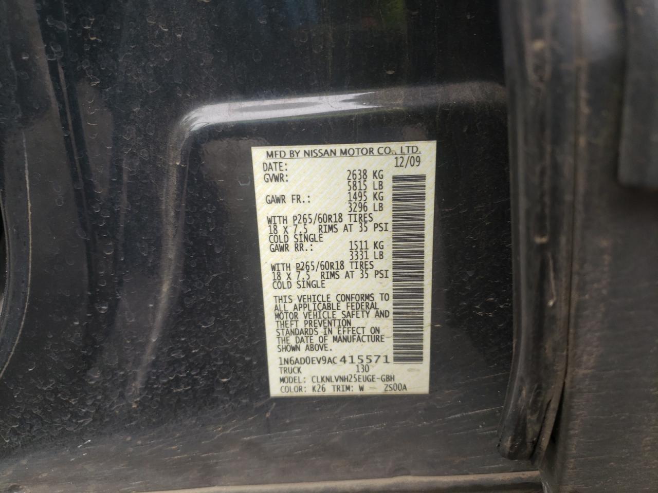 Photo 10 from auction – 2010 NISSAN FRONTIER C with VIN 1N6AD0EV9AC415571