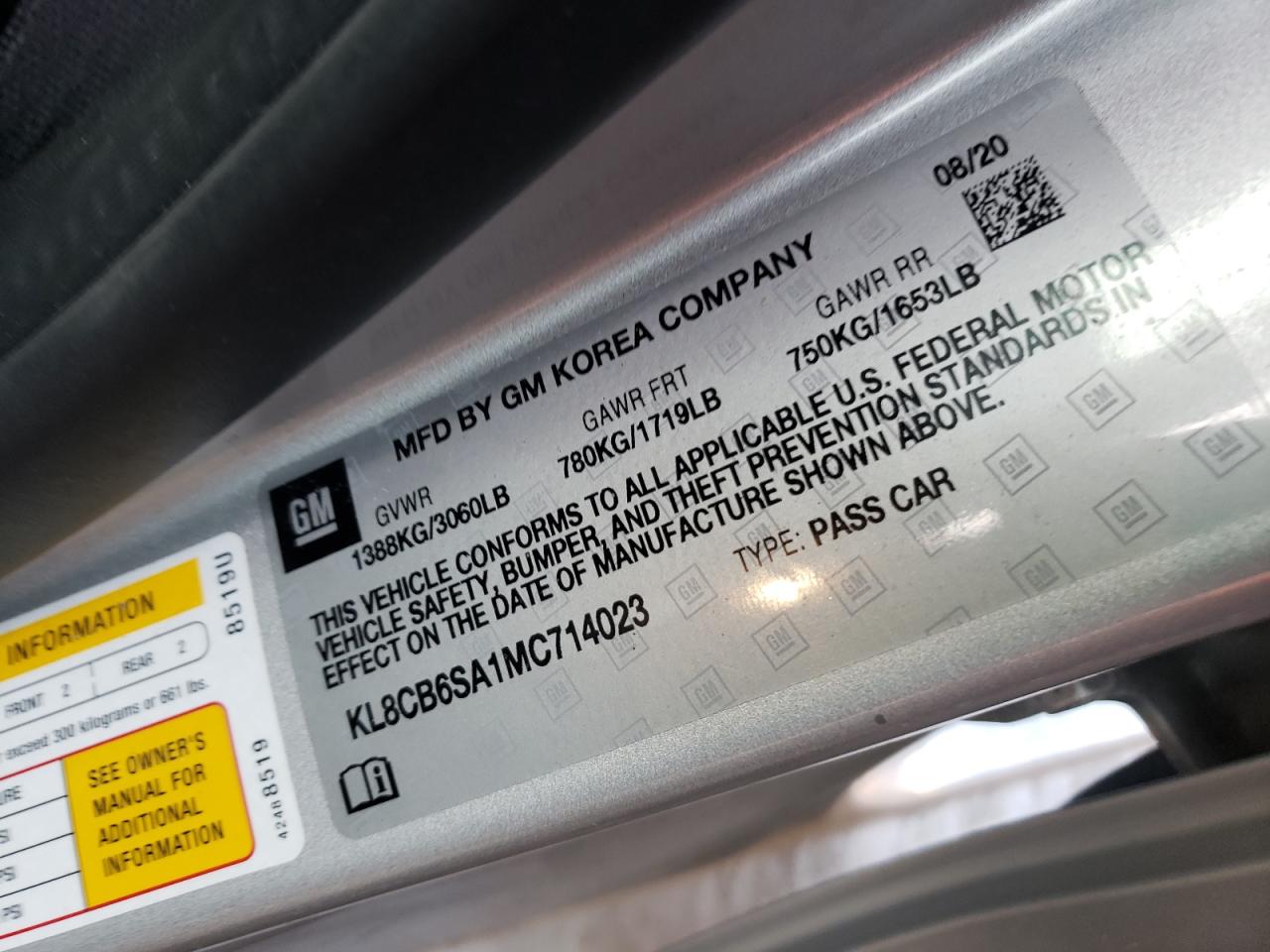 Photo 10 from auction – 2021 CHEVROLET SPARK LS with VIN KL8CB6SA1MC714023