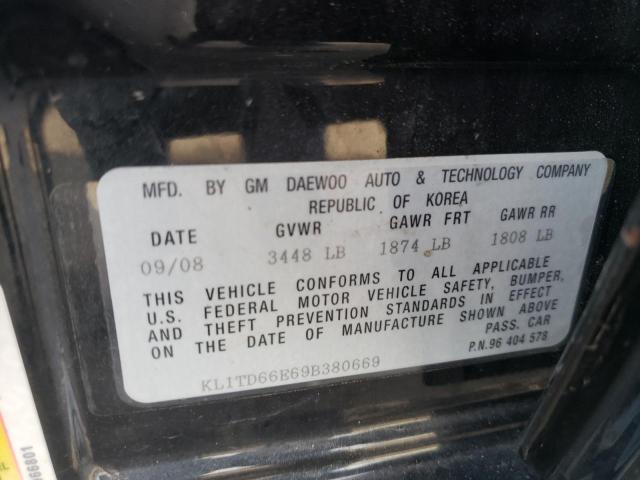 Photo 10 from auction – 2009 CHEVROLET AVEO LS with VIN KL1TD66E69B380669