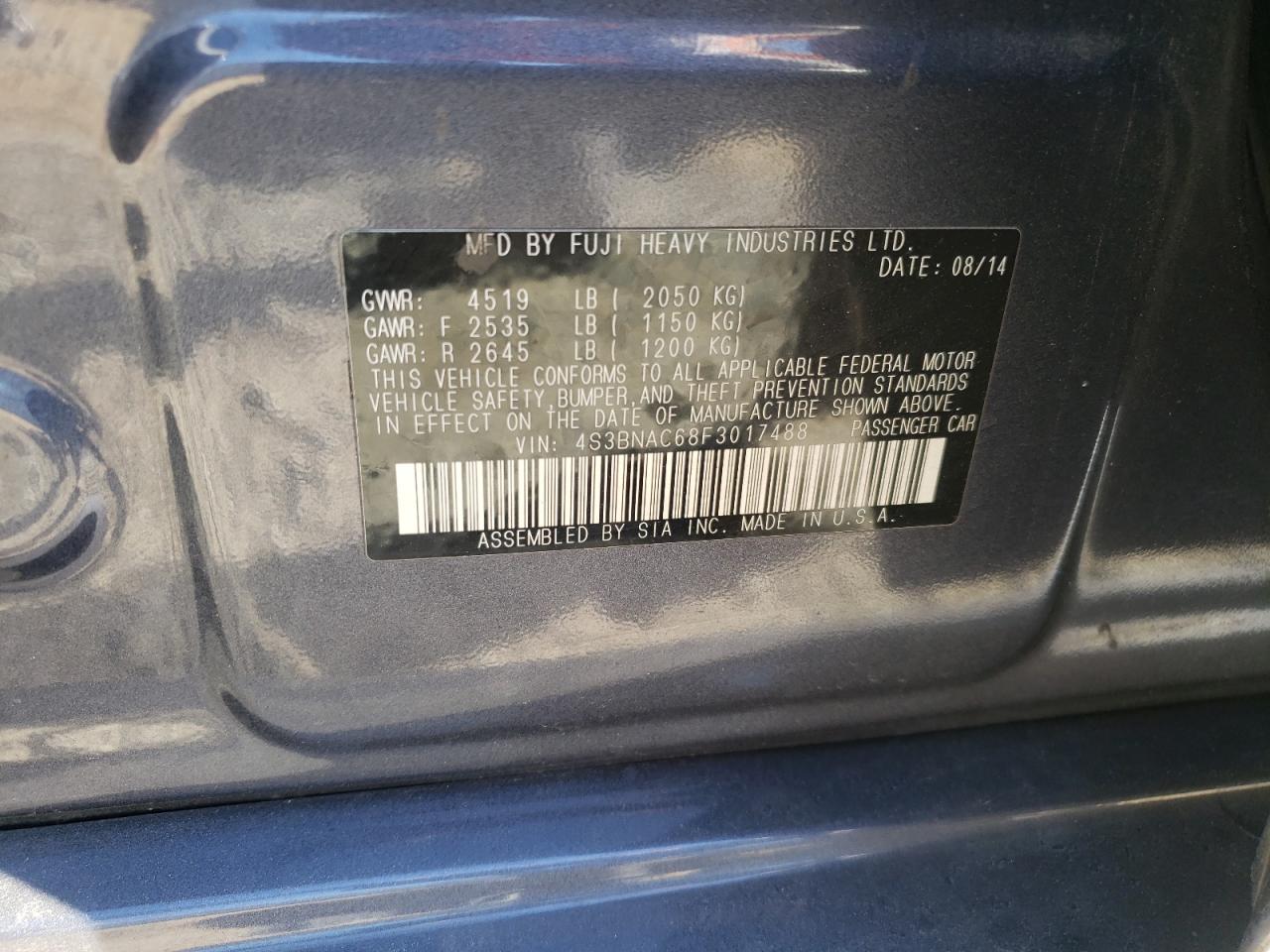 Photo 10 from auction – 2015 SUBARU LEGACY 2.5 with VIN 4S3BNAC68F3017488