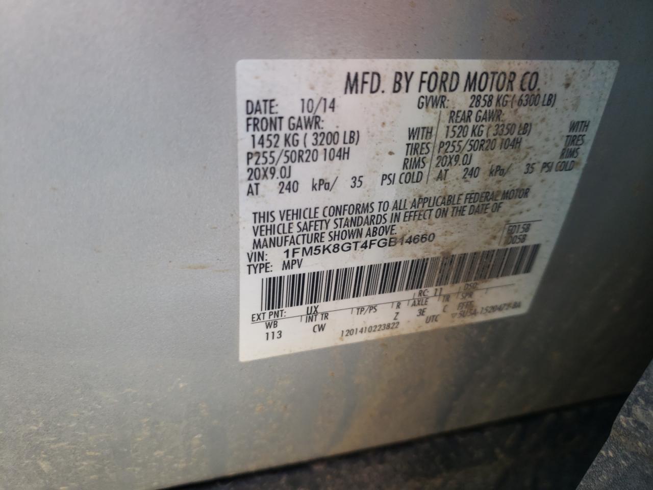 Photo 10 from auction – 2015 FORD EXPLORER S with VIN 1FM5K8GT4FGB14660