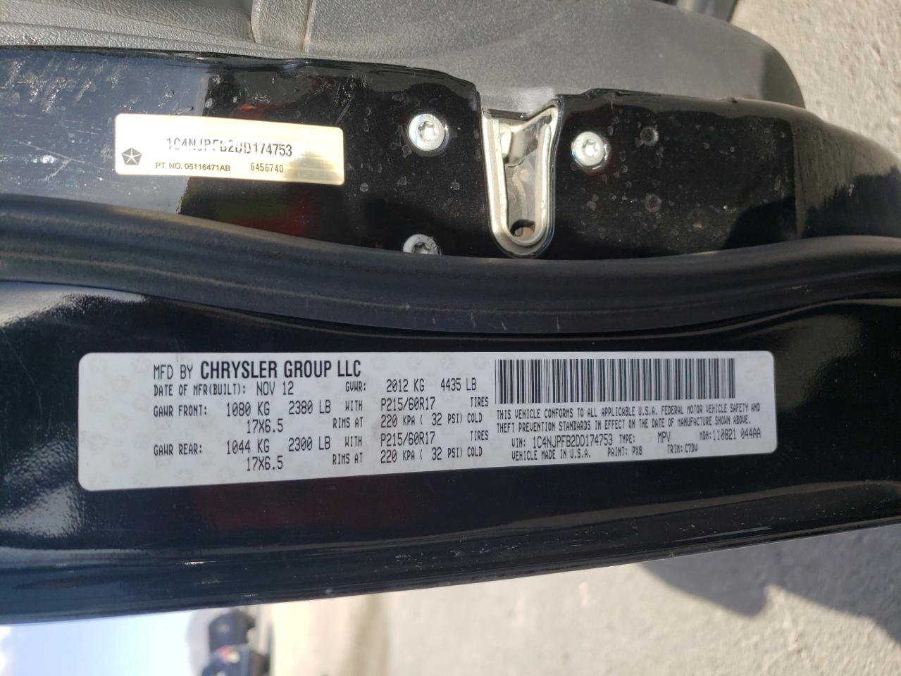 Photo 10 from auction – 2013 JEEP PATRIOT LA with VIN 1C4NJPFB2DD174753