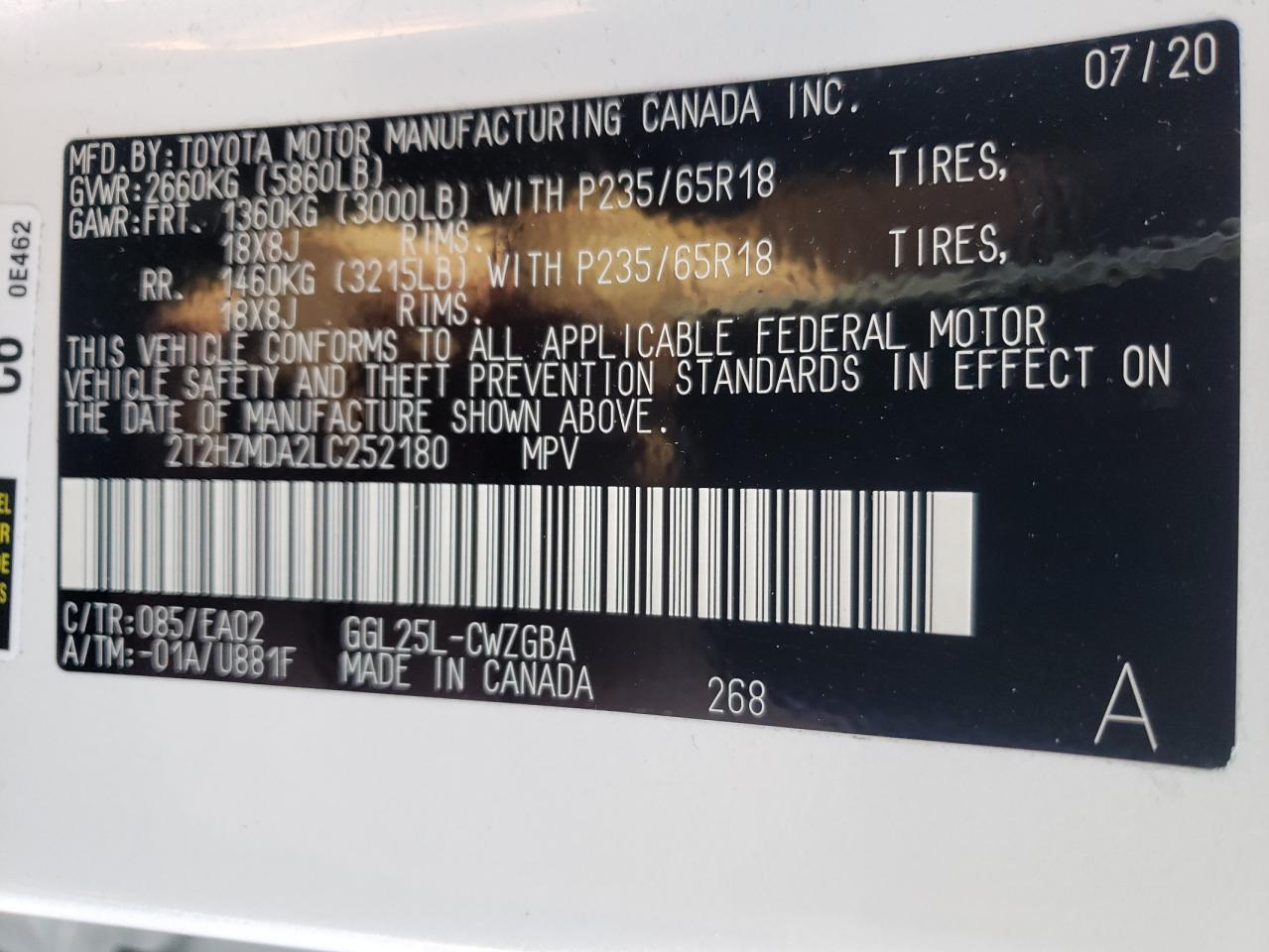 Photo 10 from auction – 2020 LEXUS RX 350 with VIN 2T2HZMDA2LC252180