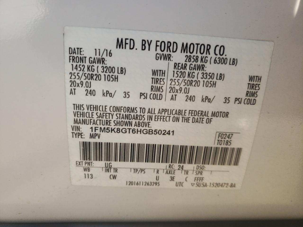 Photo 10 from auction – 2017 FORD EXPLORER S with VIN 1FM5K8GT6HGB50241