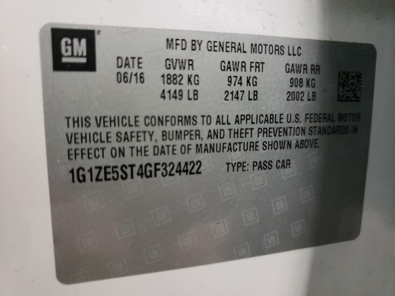 Photo 10 from auction – 2016 CHEVROLET MALIBU LT with VIN 1G1ZE5ST4GF324422