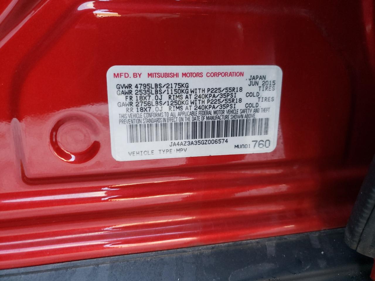 Photo 10 from auction – 2016 MITSUBISHI OUTLANDER with VIN JA4AZ3A35GZ006574