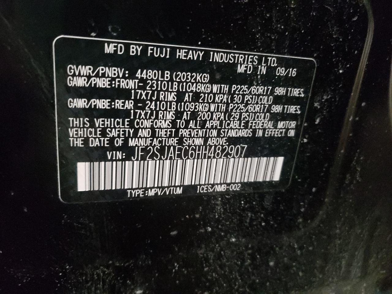 Photo 10 from auction – 2017 SUBARU FORESTER 2 with VIN JF2SJAEC6HH482907